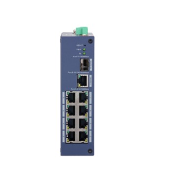 Коммутаторы DAHUA DH-CHS4110-8ET 10-портовый облачный коммутатор; 8xRJ45 100M, 1xRJ45 1G (uplink), 1xSFP 1G (uplink); питание 12VDC; грозозащита 6кВ; IP30, IK06;