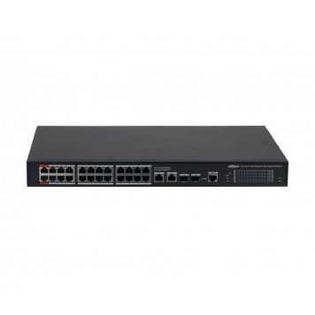 Коммутаторы DAHUA DH-S4228-24GT-360 24-портовый гигабитный управляемый коммутатор с PoE; 24xRJ45 1G (PoE/PoE+/Hi-PoE), 2xRJ45 1G (uplink), 2xSFP 1G (uplink); суммарно 360Вт; watchdog; грозозащита;питание 100-240V-1
