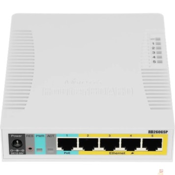 Сетевое оборудование MikroTik RB260GSP (CSS106-1G-4P-1S) Коммутатор RouterBOARD 260GSP 1xSFP, 5x10/100/1000 Gigabit Ethernet, PoE with indoor case and power supply-2