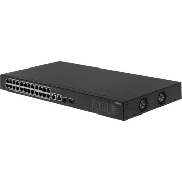 Коммутаторы DAHUA DH-S3228-24GT-375 24-портовый неуправляемый гигабитный коммутатор с PoE; 24xRJ45 1G (PoE/PoE+/Hi-PoE), 2xRJ45 1G (uplink), 2xSFP 1G (uplink); суммарно 375Вт;watchdog;грозозащита;питание 100-240V