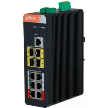 Коммутаторы DAHUA DH-IS4410-6GT-120 10-портовый гигабитный управляемый коммутатор с PoE, промышленное исполнение, 6xRJ45 1Gb, 4xSFP 1Gb, суммарно 120Вт, коммутация 56Гбит/с, MAC-таблица 8К