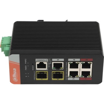 Коммутаторы DAHUA DH-IS4207-4GT-120 7-портовый гигабитный управляемый коммутатор с PoE, промышленное исполнение, 5xRJ45 1Gb, 2xSFP 1Gb, суммарно до 120Вт, коммутация 14 Гбит/с, MAC-таблица 8К-1