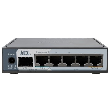 Сетевое оборудование MikroTik E60iUGS Маршрутизатор проводной, HEX S(2025), 2 ядра (950 МГц), 5х 1G RJ45, SFP, USB, раздача PoE