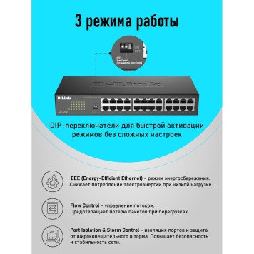 Сетевое оборудование D-Link DGS-1024D/J1A Неуправляемый коммутатор с 24 портами 10/100/1000Base-T -2