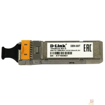 Сетевое оборудование D-Link 330T/10KM/A1A WDM SFP-трансивер с 1 портом 1000Base-BX-D (Tx:1550 нм, Rx:1310 нм) для одномодового оптического кабеля (до 10 км, разъем Simplex LC)