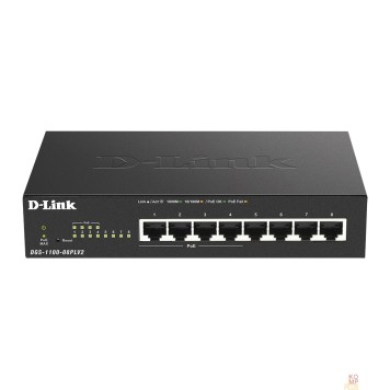 Сетевое оборудование D-Link DGS-1100-08PLV2/A1A Настраиваемый L2 коммутатор с 8 портами 10/100/1000Base-T (4 порта PoE 802.3af/at, PoE-бюджет 80 Вт)