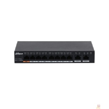Коммутаторы DAHUA DH-PFS3010-8GT-96 10-портовый гигабитный неуправляемый коммутатор с РоЕ, 8xRJ45 1Gb PoE, 2xRJ45 1Gb uplink, суммарно 96Вт, коммутация 20Гбит/с, MAC-таблица 4К, металл-1