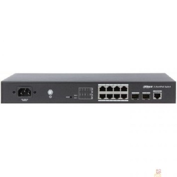 Коммутаторы DAHUA DH-PFS4210-8GT-150 10-портовый гигабитный управляемый коммутатор с PoE, уровень L2, 8xRJ45 1Gb PoE, 2xSFP 1Gb, суммарно 150Вт, коммутация 20 Гбит/с, MAC-таблица 8К, металл-1
