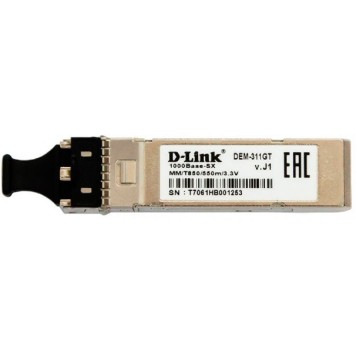 Сетевое оборудование D-Link 311GT/A1A SFP-трансивер с 1 портом 1000Base-SX для многомодового оптического кабеля (до 550 м, разъем Duplex LC)