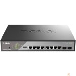 Сетевое оборудование D-Link DSS-200G-10MPP/A1A Настраиваемый L2 коммутатор с 8 портами 10/100/1000Base-T и 2 портами 1000Base-X SFP (8 портов PoE 802.3af/at/bt, PoE-бюджет 242 Вт, дальность до 250 м)