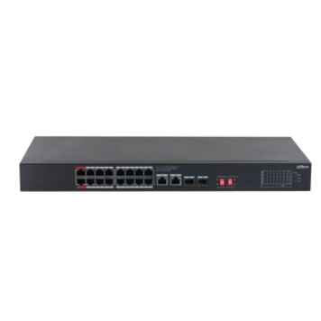 Коммутаторы DAHUA DH-S3220-16GT-240 16-портовый неуправляемый гигабитный коммутатор с PoE; 16xRJ45 1G (PoE/PoE+/Hi-PoE), 2xRJ45 1G (uplink), 2xSFP 1G (uplink); суммарно 240Вт;watchdog;грозозащита;питание 100-240V-2