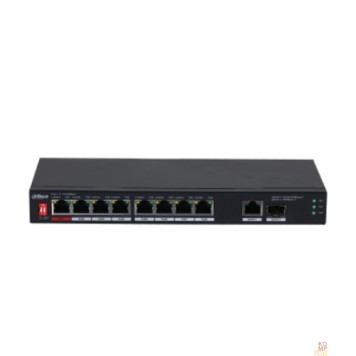 Коммутаторы DAHUA DH-PFS3110-8ET1GT1GF-96 10-портовый неуправляемый коммутатор с PoE, 8xRJ45 10/100Mb PoE, 1xRJ45 1Gb uplink, 1xSFP 1Gb uplink, суммарно 96Вт, коммутация 5.6 Гбит/с, MAC-таблица 8К, металл-2
