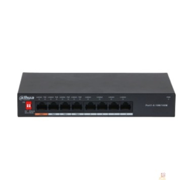 Коммутаторы DAHUA DH-PFS3008-8ET-60 8-портовый неуправляемый коммутатор с РоЕ, 4xRJ45 100Mb PoE, 4xRJ45 100Mb, суммарно 60Вт, коммутация 1.8 Гбит/с, MAC-таблица 2К, металл-2