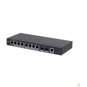 Коммутаторы DAHUA DH-S4210-8GT-110 10-портовый гигабитный управляемый коммутатор с PoE, уровень L2, 8xRJ45 1Gb PoE, 2xSFP 1Gb, суммарно 110Вт, коммутация 20 Гбит/с, MAC-таблица 8К, металл