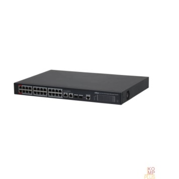 Коммутаторы DAHUA DH-S4228-24GT-240 28-портовый гигабитный управляемый коммутатор с PoE, уровень L2, 24xRJ45 1GB PoE, 2xRJ45 1Gb, 2xSFP 1Gb, суммарно 240Вт, коммутация 56 Гбит/с, MAC-таблица 8К