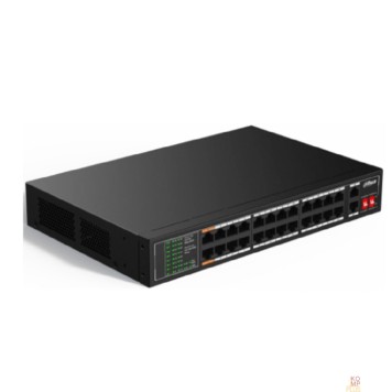 Коммутаторы DAHUA DH-SF1026LP 26-портовый неуправляемый коммутатор с РоЕ, 24xRJ45 100Mb PoE, 2xRJ45 1Gb uplink, суммарно 190Вт, коммутация 8.8 Гбит/с, MAC-таблица 8K