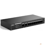 Коммутаторы DAHUA DH-SG1010LP 10-портовый гигабитный неуправляемый коммутатор c PoE, 8xRJ45 1Gb PoE, 2xRJ45 1Gb uplink, суммарно 65Вт, коммутация 20 Гбит/с, MAC-таблица 2K, металл