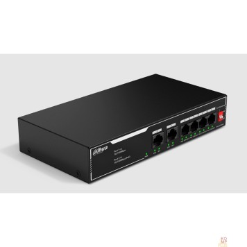 Коммутаторы DAHUA DH-SF1006LP 6-портовый неуправляемый коммутатор с РоЕ, 4xRJ45 100Mb PoE, 2xRJ45 100Mb uplink, суммарно 36Вт, коммутация 1.2 Гбит/с, MAC-таблица 2K, металл