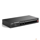 Коммутаторы DAHUA DH-SF1010LP 10-портовый неуправляемый коммутатор с РоЕ, 8xRJ45 100Mb PoE, 2xRJ45 100Mb uplink, суммарно 65Вт, коммутация 2 Гбит/с, MAC-таблица 2K, металл