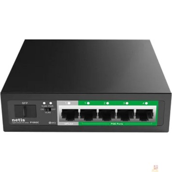 Сетевое оборудование Netis P106GC Коммутатор, кол-во портов: 4x1 Гбит/с, SFP 1x1, кол-во SFP/uplink: RJ-45 1x1 Гбит/с, PoE: 4x15.4 Вт (макс. 58 Вт) -2