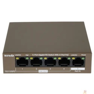 Сетевое оборудование TENDA TEG1105PD Коммутатор настольный 5-Ports 10/100/1000 Base-T 4-Ports PoE(PoE бюджет 30W)-1