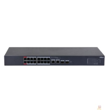 Коммутаторы DAHUA DH-CS4218-16ET-190 16-портовый PoE коммутатор L2 с функцией облачного управления, 16xRJ45 100Mb PoE, 2хКомбо SFP/RJ45 1Gb uplink, суммарно 190Вт, коммутация 7.2 Гбит/с, MAC-таблица 8К