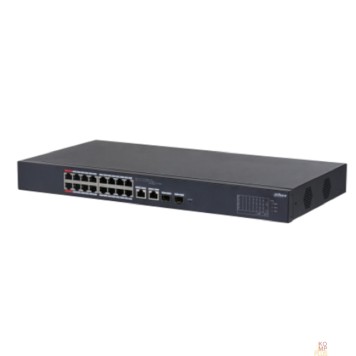 Коммутаторы DAHUA DH-CS4218-16ET-190 16-портовый PoE коммутатор L2 с функцией облачного управления, 16xRJ45 100Mb PoE, 2хКомбо SFP/RJ45 1Gb uplink, суммарно 190Вт, коммутация 7.2 Гбит/с, MAC-таблица 8К-1