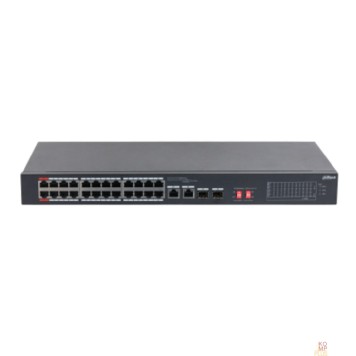 Коммутаторы DAHUA DH-S3226-24ET-240 24-портовый неуправляемый коммутатор с РоЕ, 24xRJ45 100Mb PoE, 2хКомбо SFP/RJ45 1Gb uplink, суммарно 240Вт, коммутация 8.8 Гбит/с, MAC-таблица 8К-1