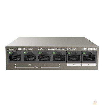 Сетевое оборудование IP-COM G2206P-4-63W Коммутатор PoE управляемый  6-Ports 10/100/1000 Base-T + 2-Ports 1000 Base-X SFP (2-Ports uplink) / 4-Ports PoE (PoE бюджет 58W)