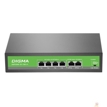 Сетевое оборудование Digma DSP204F-2F-T80 Коммутатор DSP204F-2F-T80 V1 (L2) 6х100Мбит/с 4PoE 4PoE+ 80W неуправляемый