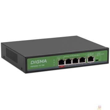 Сетевое оборудование Digma DSP204G-1G-T80 Коммутатор (L2) 5х1Гбит/с 4PoE 4PoE+ 1PoE++ 80W неуправляемый-1