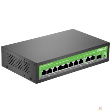 Сетевое оборудование Digma DSP208G-2G-1S-T120 Коммутатор (L2) 10х1Гбит/с 1SFP 8PoE 8PoE+ 120W неуправляемый-1
