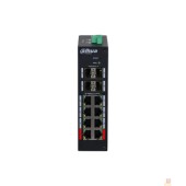 Коммутаторы Dahua DH-HS4412-8ET-120 12-портовый управляемый коммутатор с PoE, промышленное исполнение  8 RJ45 10/100Мбит/с, 4 SFP 1000Мбит/с (uplink); до 120Вт; на DIN-рейку