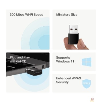 Mercusys Mercusys MA12N Сверхкомпактный USB-адаптер с поддержкой Wi-Fi N300-1