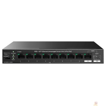 Сетевое оборудование IP-COM G1110PF-8-120W Коммутатор неуправляемый PoE, 10 портов, 9x1 Гбит/с, SFP 1х1 Гбит/с, PoE 8х30 Вт (до 102 Вт), настольный