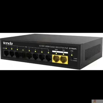 Сетевое оборудование TENDA S110GPC Коммутатор неуправляемый PoE, 10 портов, 8x100 Мбит/с, 2х1 Гбит/с, PoE 8х30 Вт (до 80 Вт), настольный, металлический