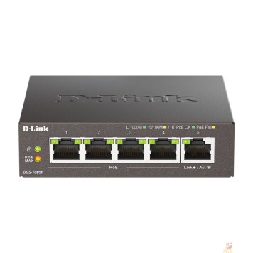 Сетевое оборудование D-Link DGS-1005P/L (ревизия A1) Неуправляемый коммутатор с 5 портами 10/100/1000Base-T (4 порта PoE 802.3af/at, PoE-бюджет 60 Вт)
