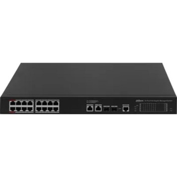 Коммутаторы DAHUA DH-S4220-16GT-190 16-портовый гигабитный управляемый коммутатор с PoE; 16xRJ45 1G (PoE/PoE+/Hi-PoE/802.3bt), 2xRJ45 1G (uplink), 2xSFP 1G (uplink); суммарно 190Вт;грозозащита;питание 100-240VAC-1