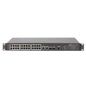Коммутаторы DAHUA DH-PFS4226-24ET-240 24-портовый управляемый коммутатор с РоЕ; 24xRJ45 100M (PoE/PoE+/Hi-PoE), 2xCombo SFP/RJ45 1G (uplink); суммарно до 240Вт; PoE watchdog, до 250м; питание: 100–240VAC;