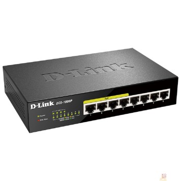 Сетевое оборудование D-Link DGS-1008P/E1A Неуправляемый коммутатор с 8 портами 10/100/1000Base-T (4 порта PoE 802.3af/at, PoE-бюджет 80 Вт)-1