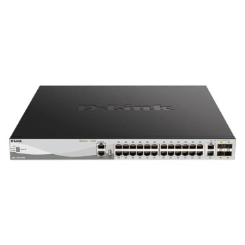 Сетевое оборудование D-Link DGS-3130-30PS/B2A PROJ Управляемый L3 стекируемый коммутатор с 24 портами 10/100/1000Base-T, 2 портами 10GBase-T и 4 портами 10GBase-X SFP+ (24 порта PoE 802.3af/at, PoE-бюджет 370 Вт)