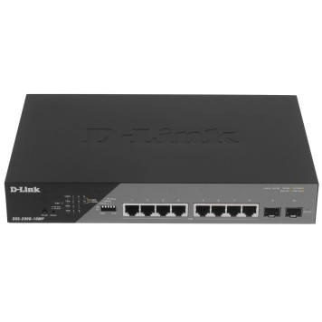 Сетевое оборудование D-Link DSS-200G-10MP/A1A Настраиваемый L2 коммутатор с 8 портами 10/100/1000Base-T и 2 портами 1000Base-X SFP (8 портов PoE 802.3af/at, PoE-бюджет 130 Вт, дальность до 250 м)  