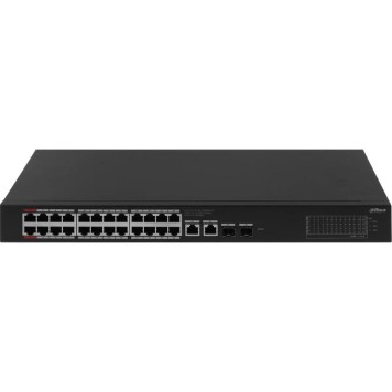 Коммутаторы DAHUA DH-S3228-24GT-375 24-портовый неуправляемый гигабитный коммутатор с PoE; 24xRJ45 1G (PoE/PoE+/Hi-PoE), 2xRJ45 1G (uplink), 2xSFP 1G (uplink); суммарно 375Вт;watchdog;грозозащита;питание 100-240V-1