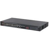 Коммутаторы DAHUA DH-S3228-24GT-240 24-портовый неуправляемый гигабитный коммутатор с PoE; 24xRJ45 1G (PoE/PoE+/Hi-PoE), 2xRJ45 1G (uplink), 2xSFP 1G (uplink); суммарно 240Вт;watchdog;грозозащита;питание 100-240V