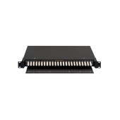 Сетевое оборудование NIKOMAX NMF-RP48LCUM4-TS-P1-1U-BK оптический кросс, 1U, укомплектованный на 48 портов LC/UPC (24 двойных LC/UPC адаптеров), MM 50/125 OM4, выдвижной, с полкой