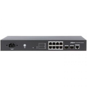 Коммутаторы DAHUA DH-PFS4210-8GT-150 10-портовый гигабитный управляемый коммутатор с PoE, уровень L2, 8xRJ45 1Gb PoE, 2xSFP 1Gb, суммарно 150Вт, коммутация 20 Гбит/с, MAC-таблица 8К, металл-1