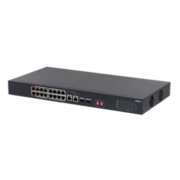 Коммутаторы DAHUA DH-S3218-16ET-135 16-портовый неуправляемый коммутатор с РоЕ; 16xRJ45 100M (PoE/PoE+/Hi-PoE), 2xCombo SFP/RJ45 1G (uplink); суммарно до 135Вт; питание: 100–240VAC;