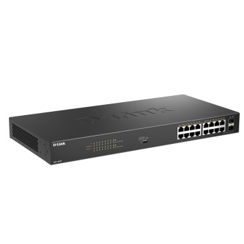 Сетевое оборудование D-Link DGS-1018P/B1A Конфигурируемый коммутатор с 16 портами 10/100/1000Base-T, 2 портами 1000Base-X SFP и DIP-переключателем (16 портов PoE 802.3af/at, PoE-бюджет 240 Вт)-1