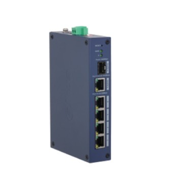 Коммутаторы DAHUA DH-CHS4106-4ET 6-портовый облачный коммутатор; 4xRJ45 100M, 1xRJ45 1G (uplink), 1xSFP 1G (uplink); питание 12VDC; грозозащита 6кВ; IP30, IK06;