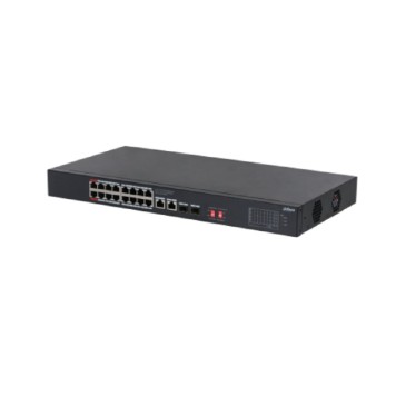 Коммутаторы DAHUA DH-S3220-16GT-190 16-портовый неуправляемый гигабитный коммутатор с PoE; 16xRJ45 1G (PoE/PoE+/Hi-PoE), 2xRJ45 1G (uplink), 2xSFP 1G (uplink); суммарно 190Вт;watchdog;грозозащита;питание 100-240V-2